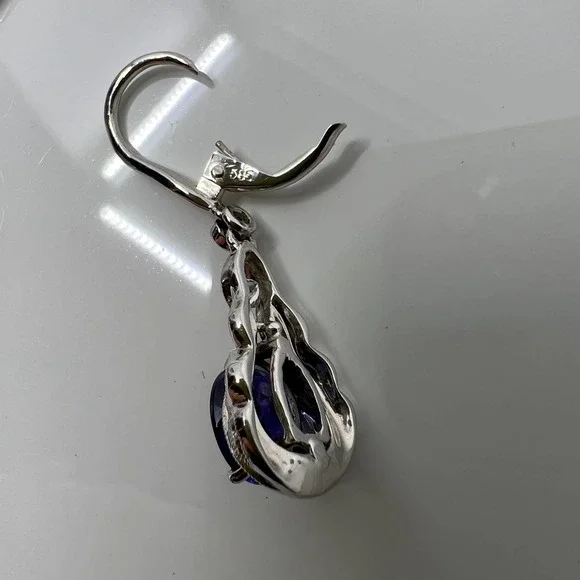 Tanzanite, Diamond, and 14K White Gold Drop Earrings - Picture 7 of 7